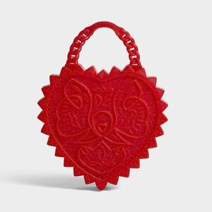 DSQUARED2 Glittered Red Heart-Shape Mini Bag with Embossed Motif